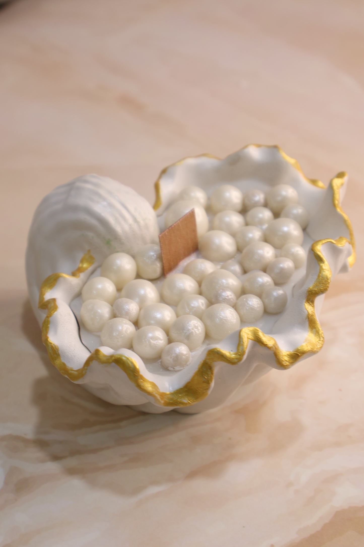Shell Concrete with Pearl Candle