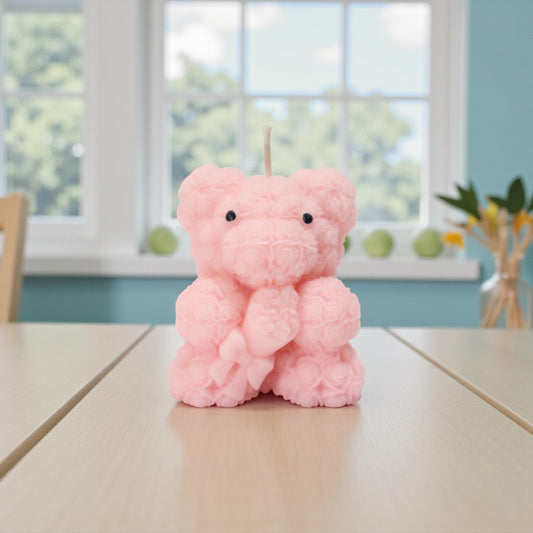 Teddy with Bouquet Candle
